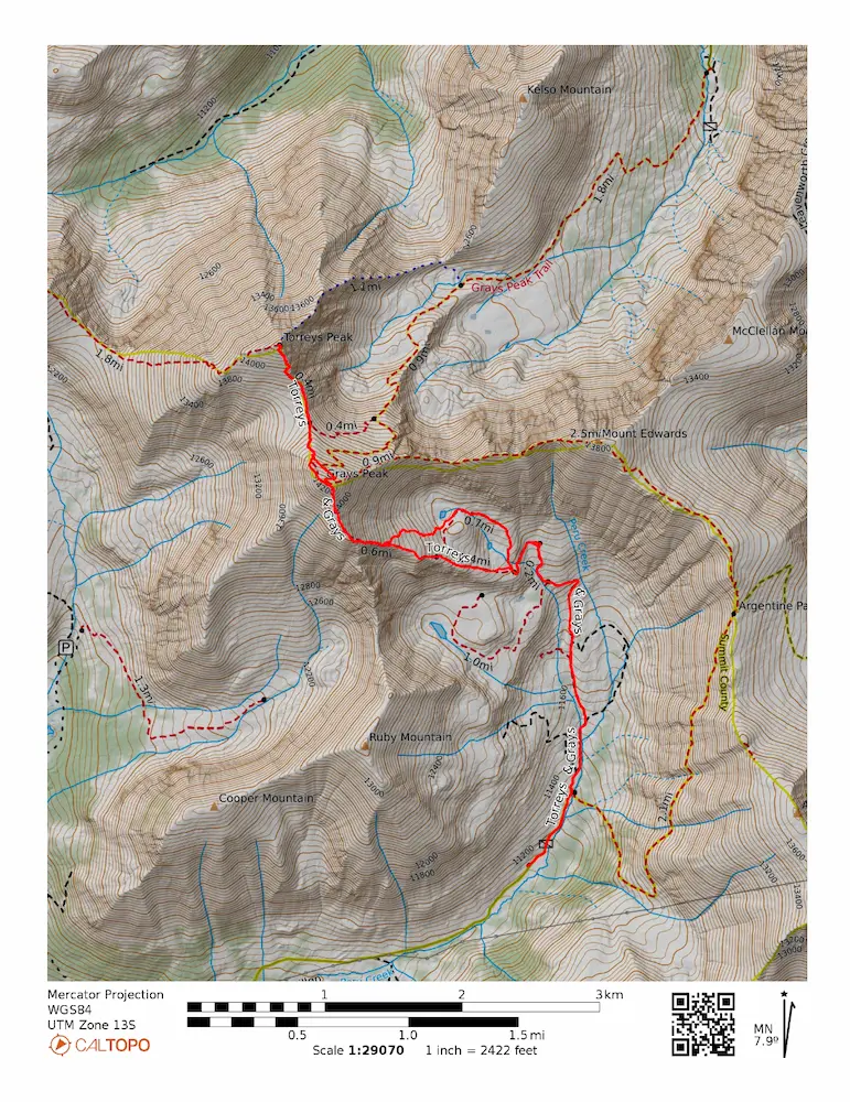 Map of Torreys and Grays from Peru Creek