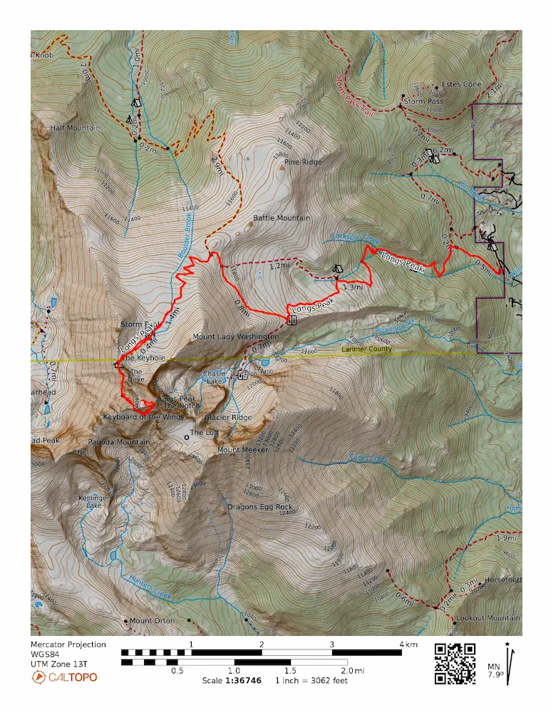 Longs peak keyhole route map