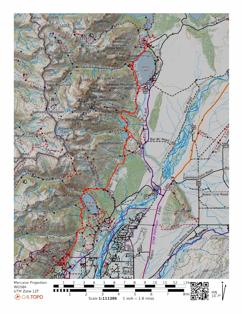 Map of the Grand Teton Valley Trail
