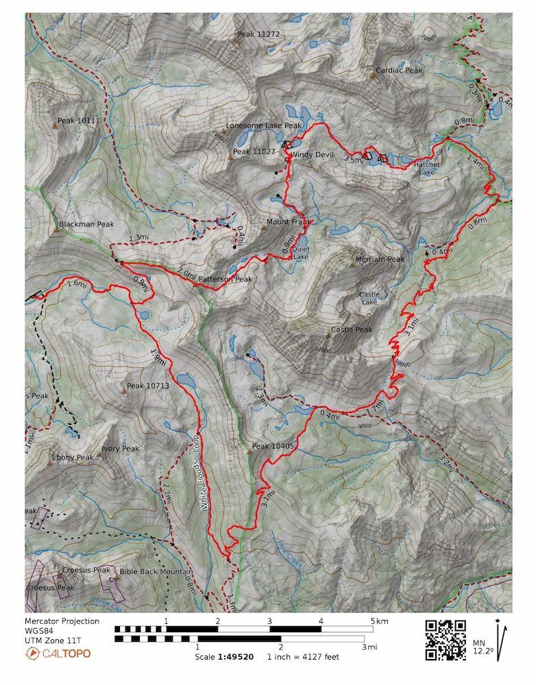 White Clouds Loop Map Castle Peak