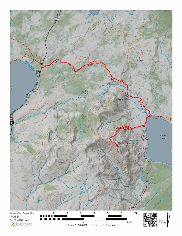 Heart Lake Mount Sheridan Map Yellowstone