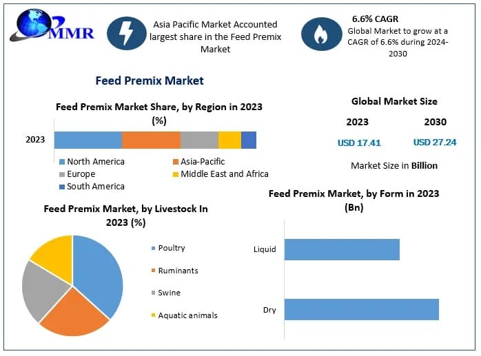 Feed Premix Market Size to Expand from USD 17.41 Billion to USD 27.24 Billion by 2030 at 6.6% CAGR