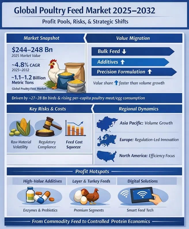 Future of Poultry Feed Market: USD 339.07 Billion Opportunity by 2032 with 4.8% CAGR Supported by Smart Food Ecosystems