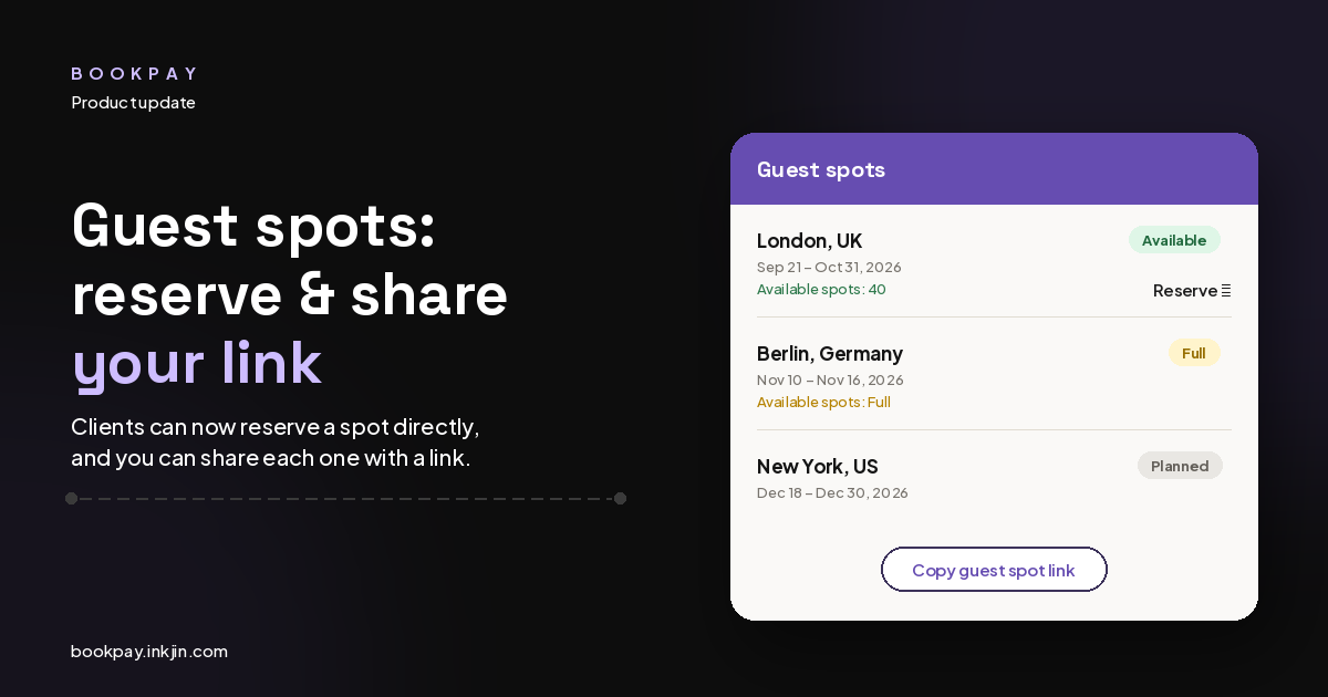 Guest Spots - Update: Reserve a Spot and Share Your Link Directly