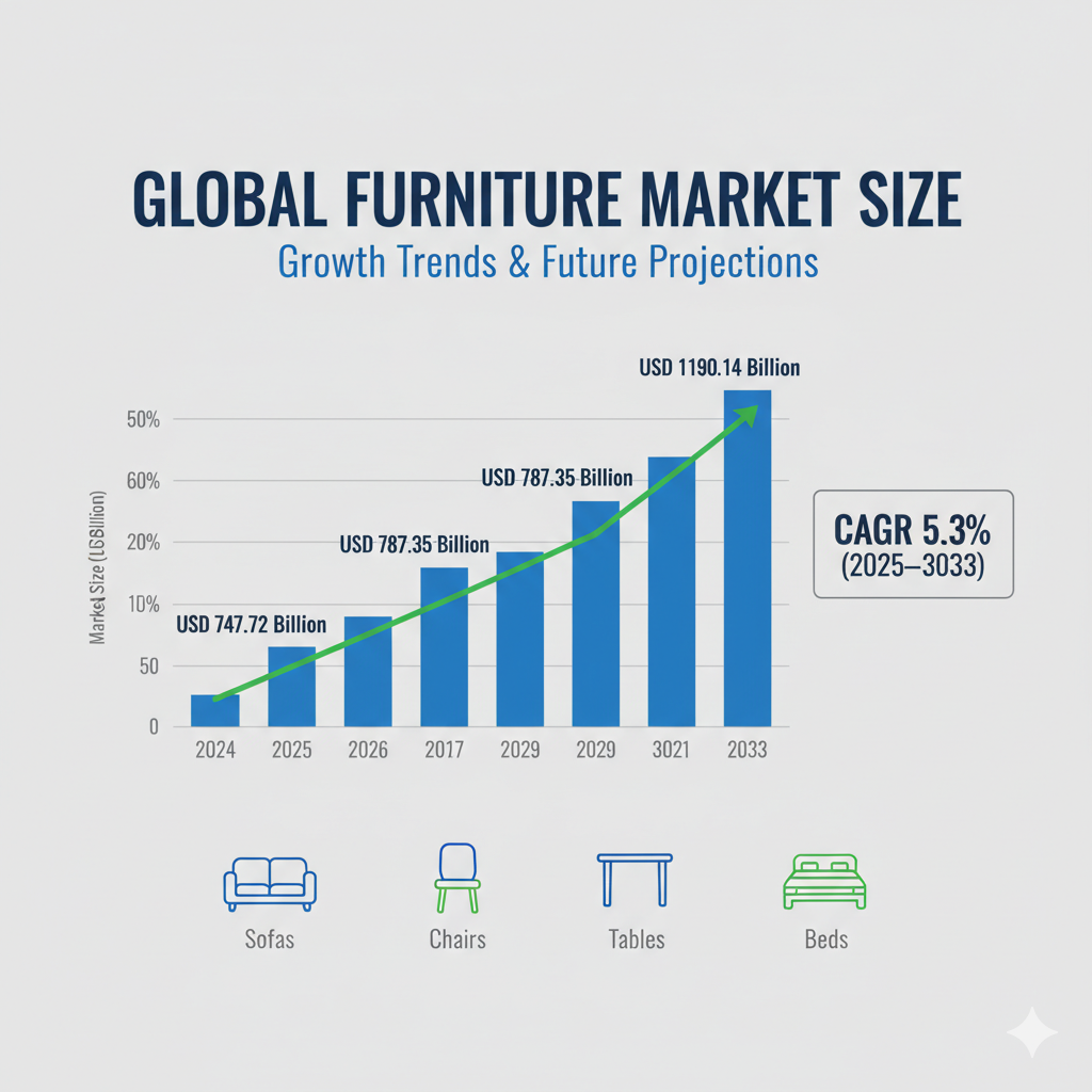 Furniture Market Set to Reach USD 1,190.14 Billion by 2033, Driven by Urbanization and Smart Innovations