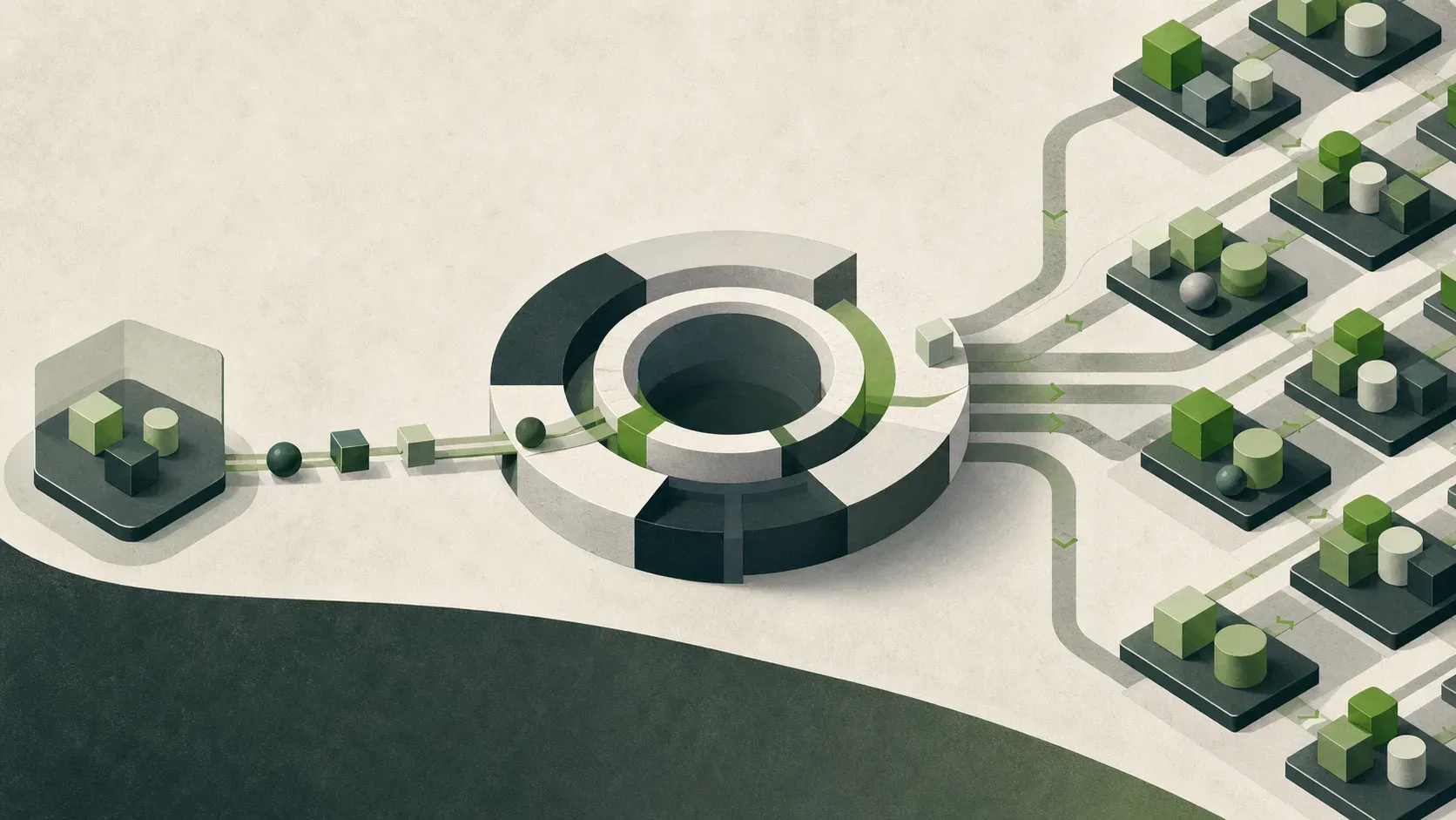 Abstract illustration of a digital-worker pilot expanding into coordinated enterprise operations.