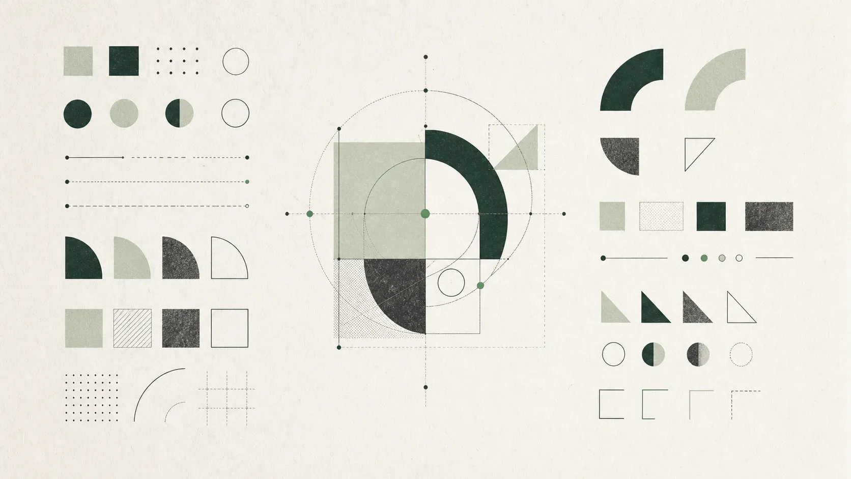 Abstract illustration of interchangeable components combining into an adaptable system.