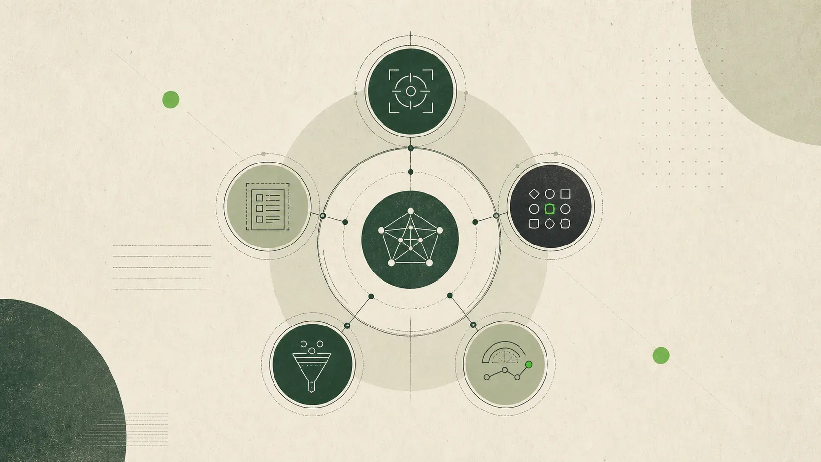 Abstract illustration of coordinated components forming a prompt engineering framework.