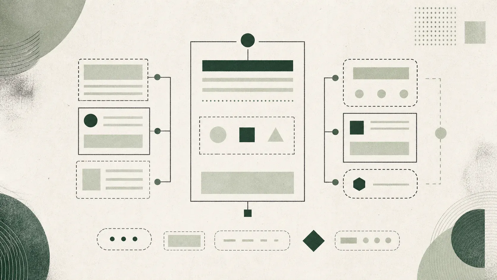 Abstract illustration of reusable prompt templates arranged into adaptable patterns.