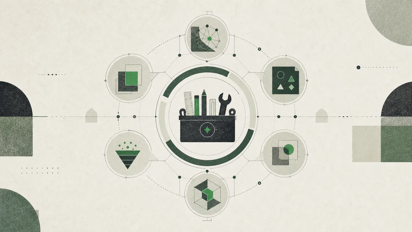 Abstract illustration of a practical prompt toolkit with connected utility modules.