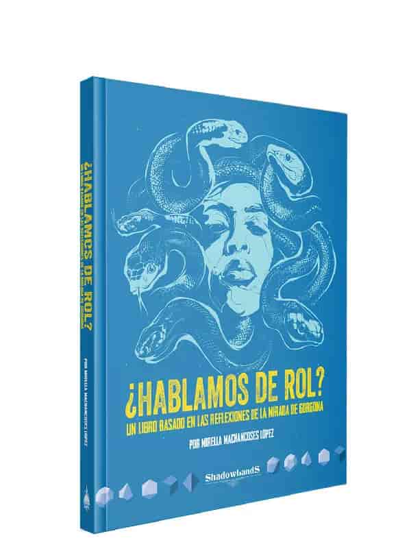 La cara de la autora con serpientes alrededor como si fuera Medusa, en blanco sobre azul, con el texto en amarillo