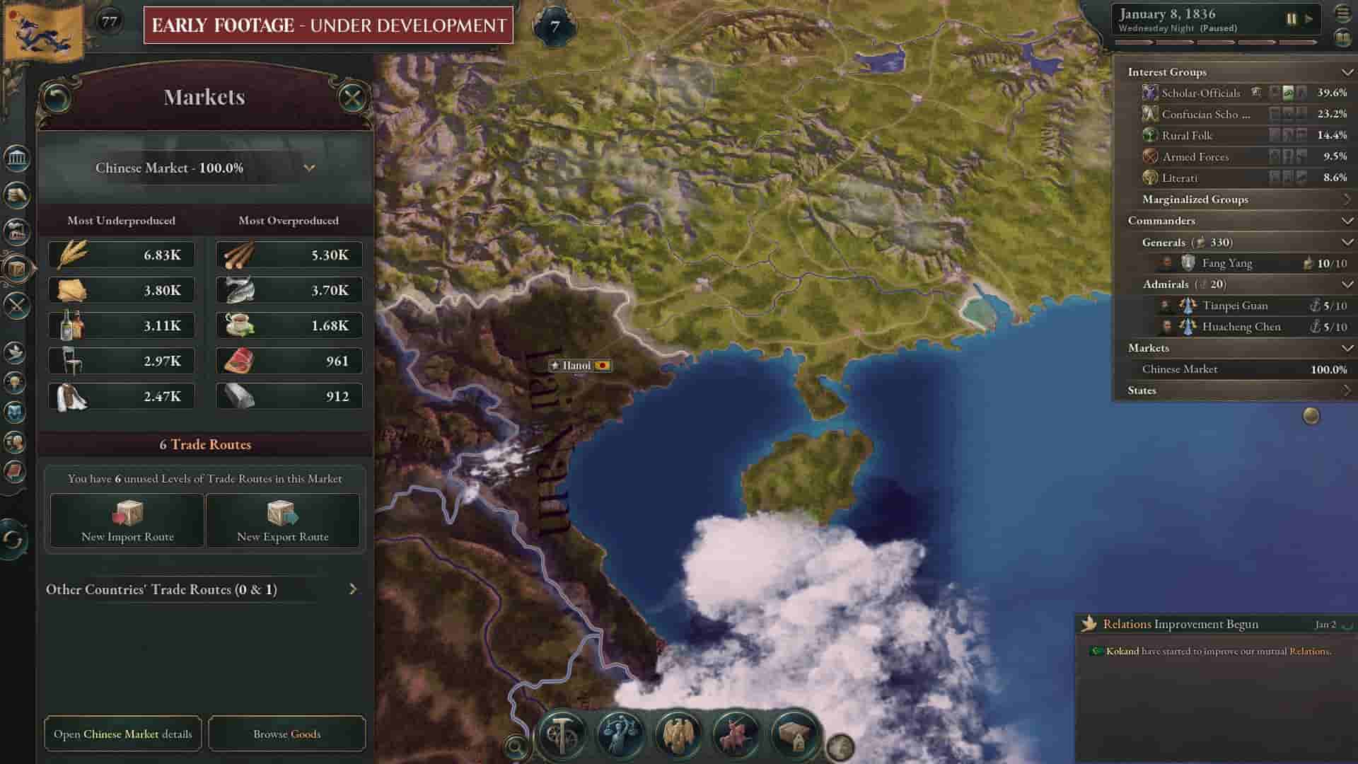 Sobre un mapa de China se muestra a la izquierda valores de comercio para varios productos