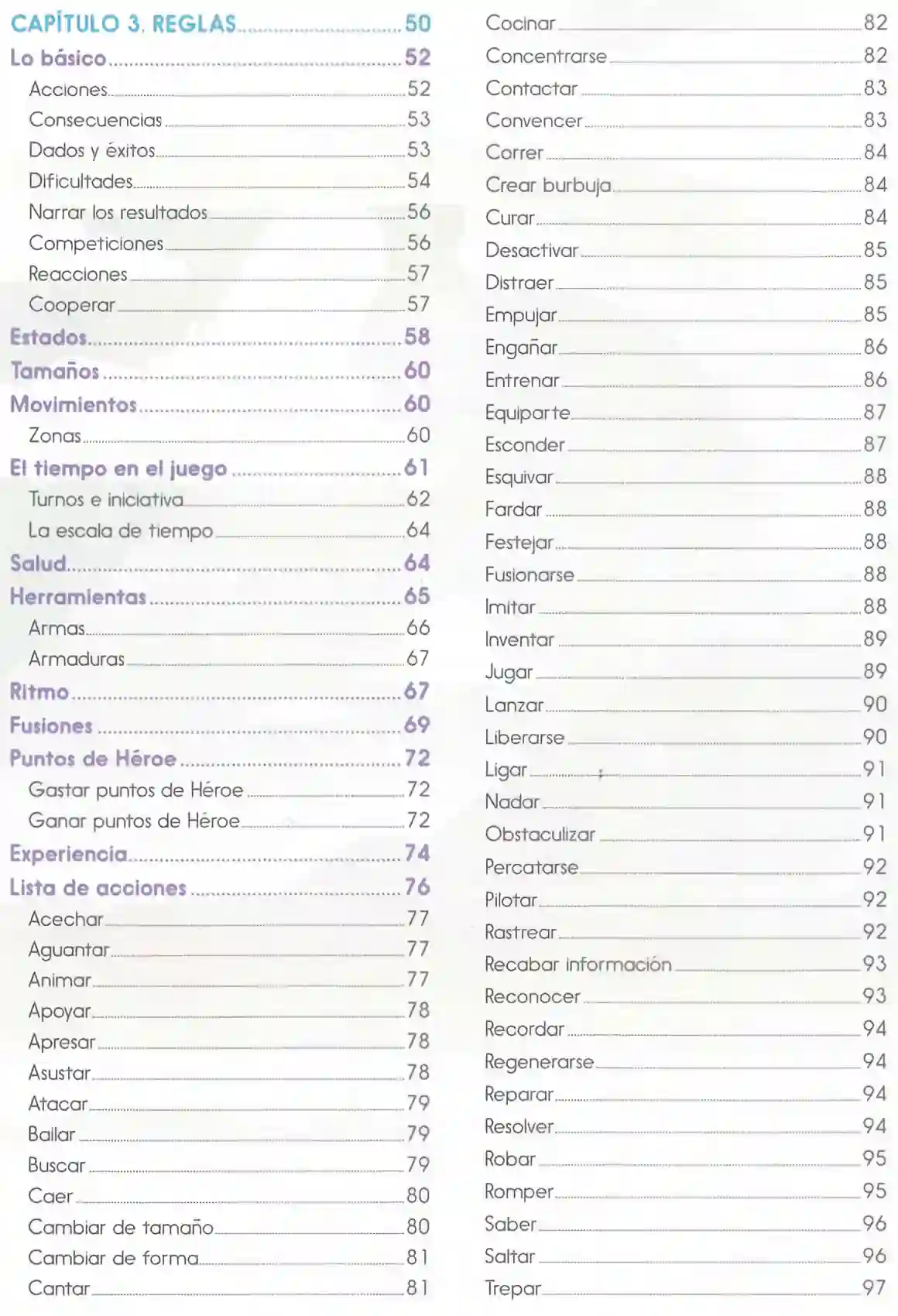 Capítulo 3 reglas, desde la página 50 a la 101
