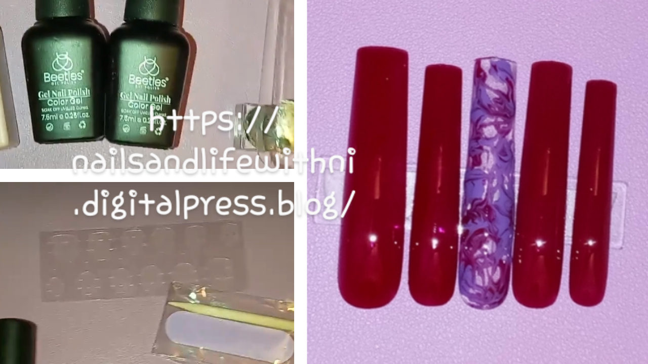 Get Salon Quality Nails At Home: 3XL Square Maroon With Purple Marble Accent