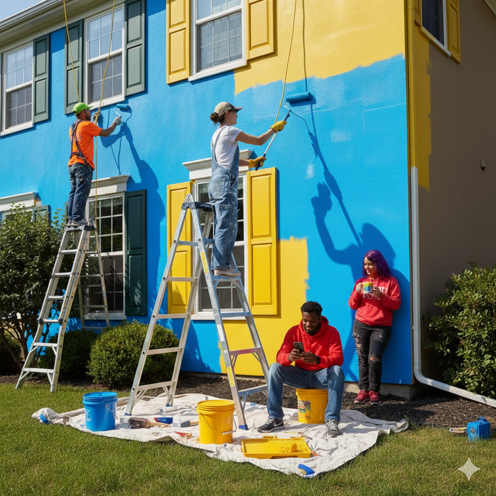 Pintura de fachada com cores vibrantes