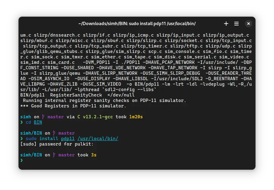 sudo install pdp11 /usr/local/bin/