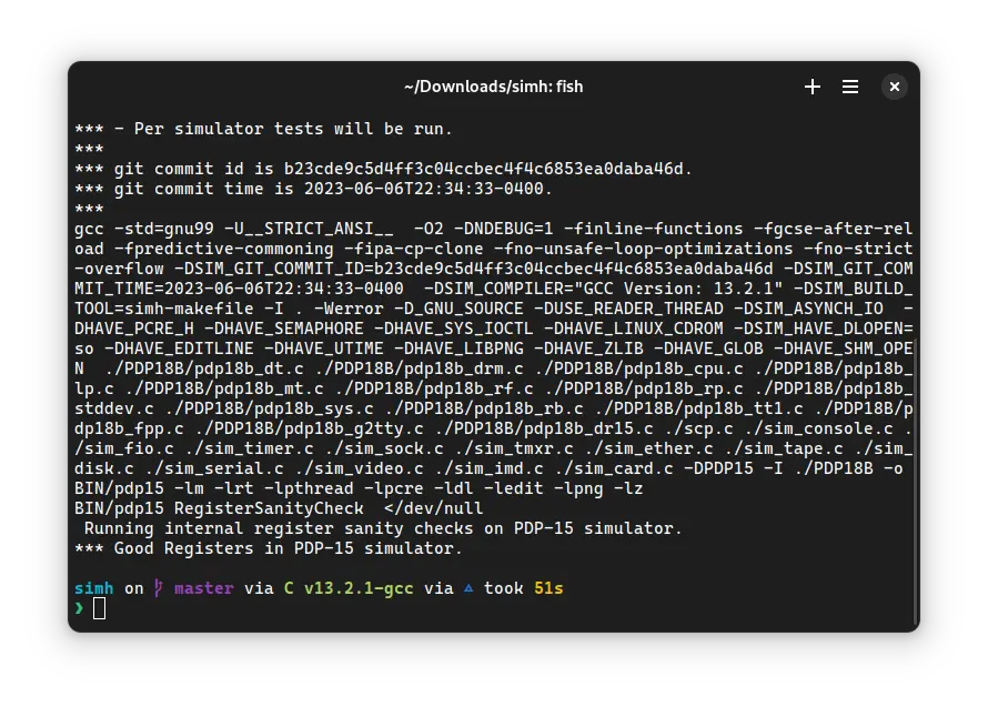 PDP-15 emulator being compiled