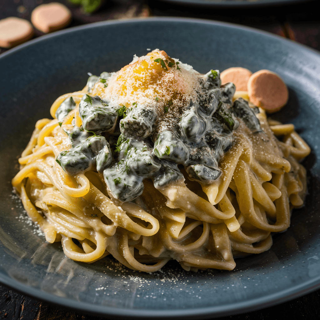 Mezze maniche mit Gorgonzolasauce und Amaretti
