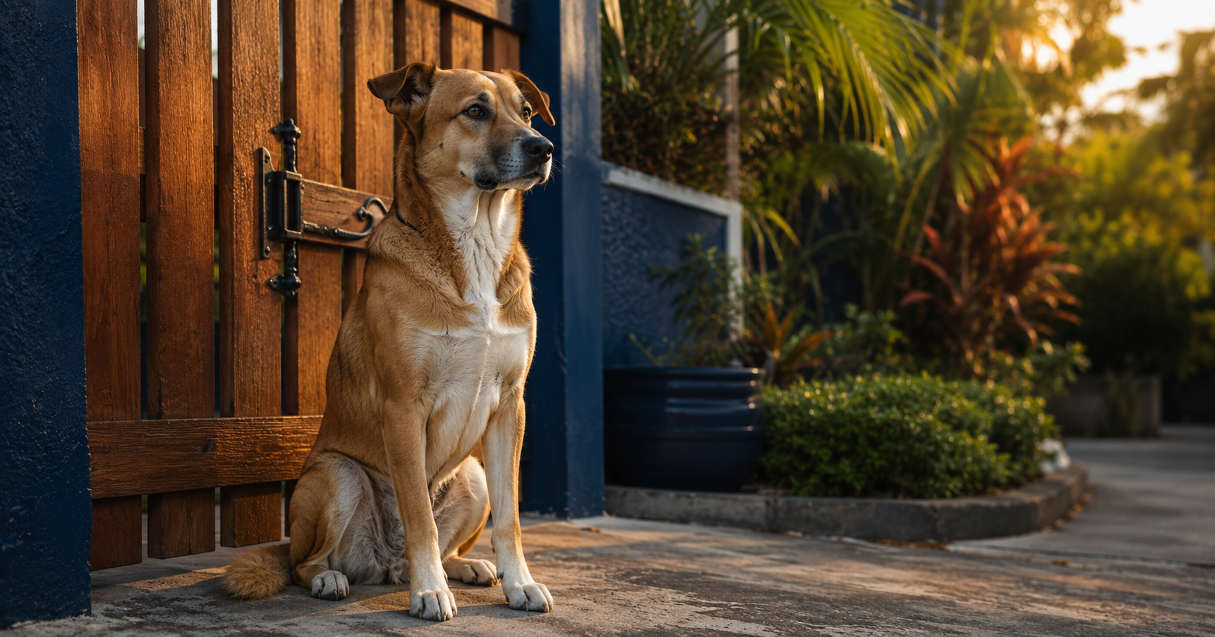 A leashed dog and a tethered goat on a Trinidad roadside, illustrating the range of animals protected under T&T law
