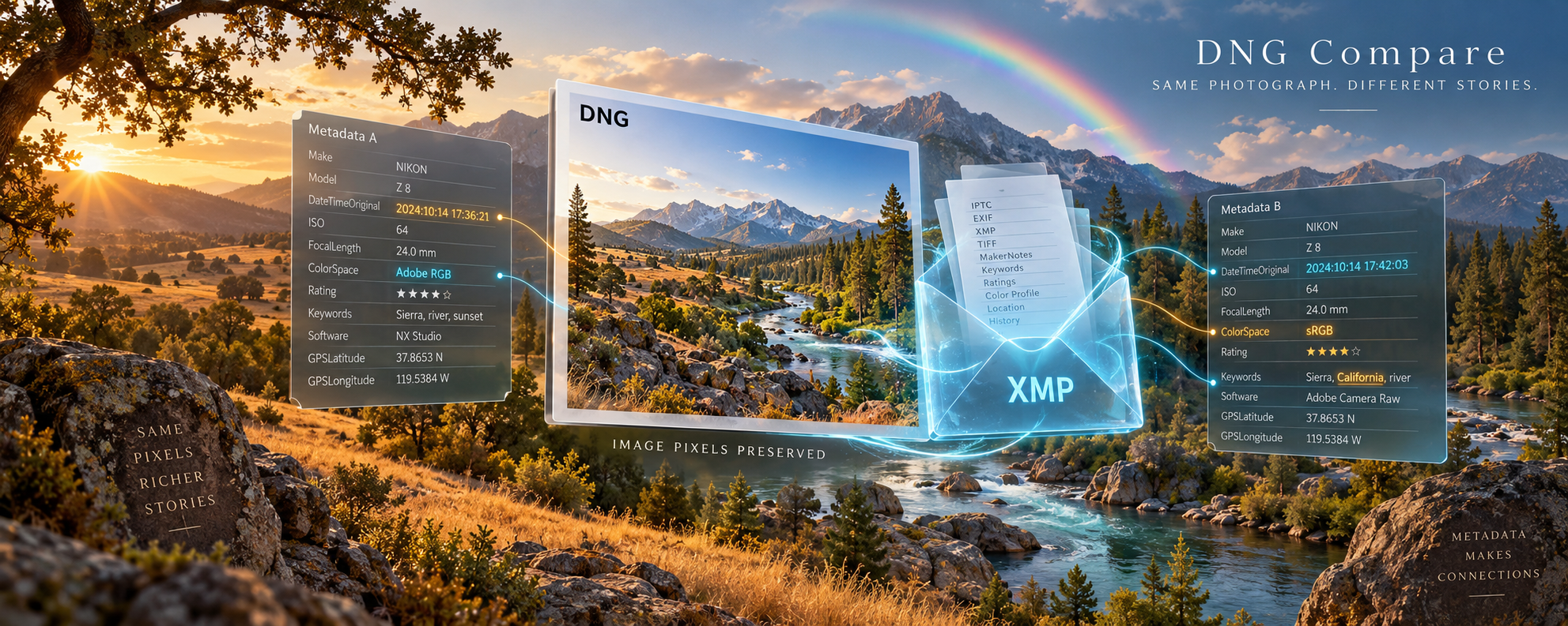 Same raw samples, different metadata: introducing DNG Compare
