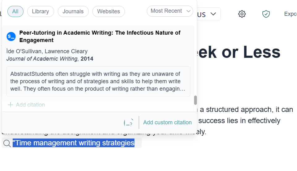 Blainy in-built citation feature