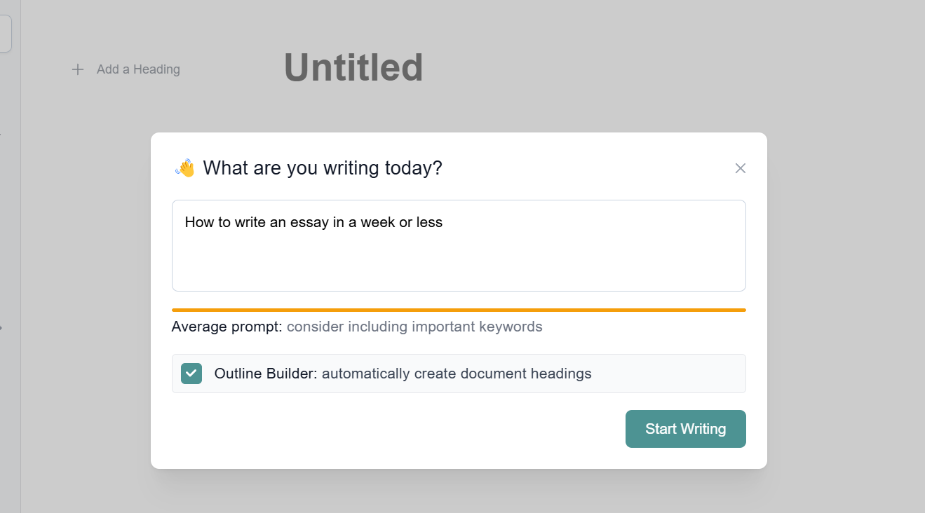 Simply type in your essay title in Blainy. Make sure "Outline Builder" is checked.