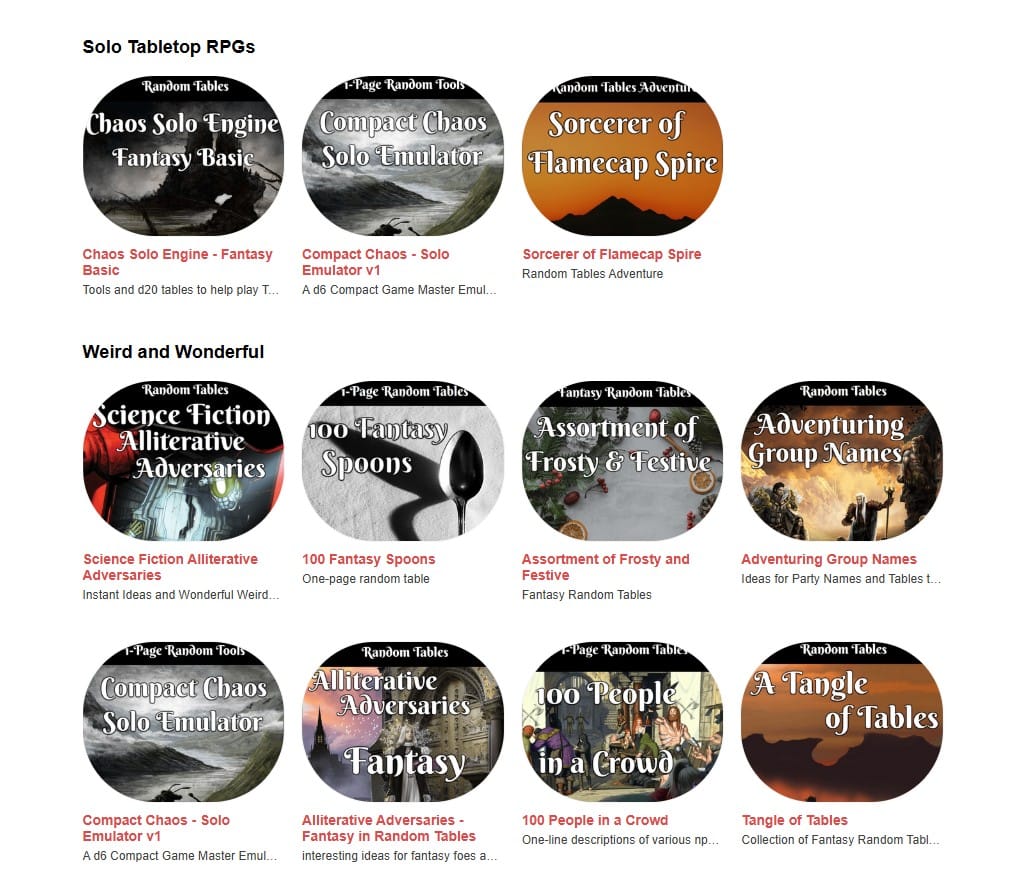 My Random Table pdfs are on Itch.io