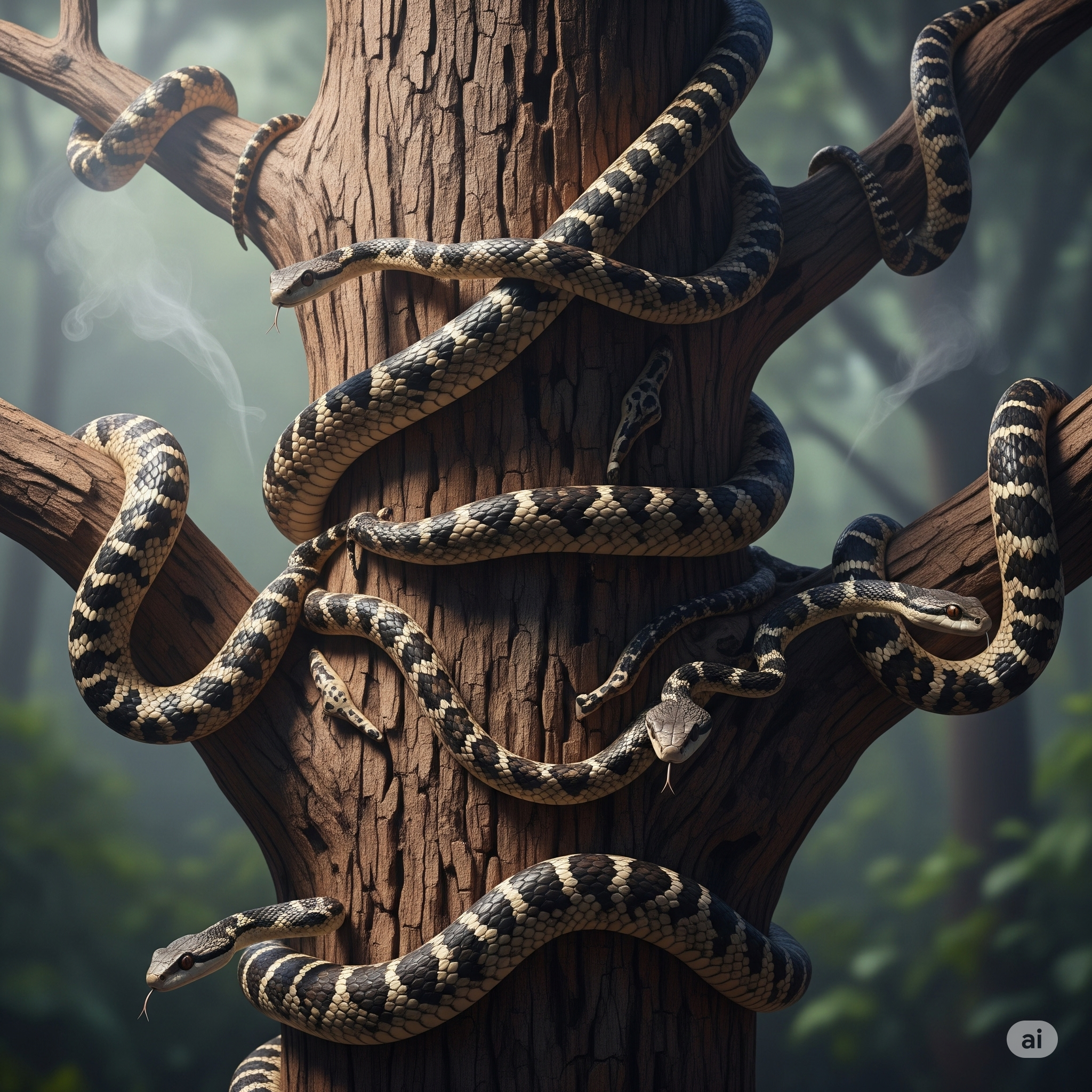 Sandalwood tree remains unaffected from the poison of snakes wrapped around it