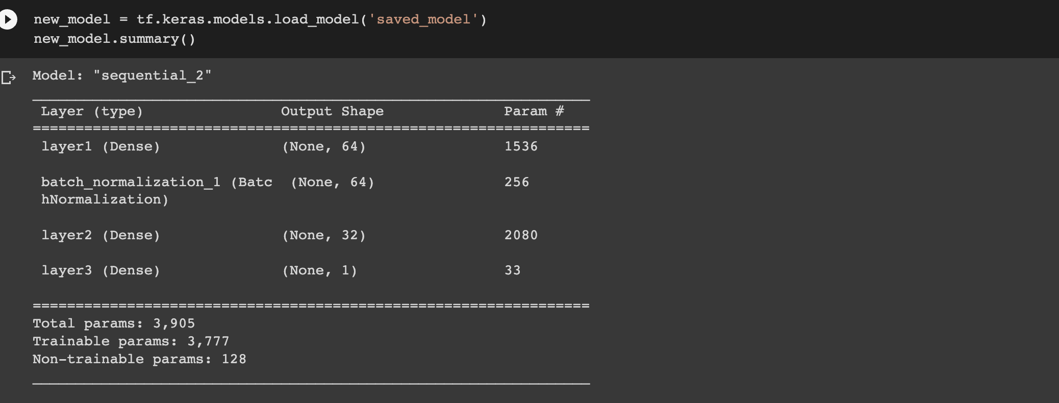 TensorFlow model summary