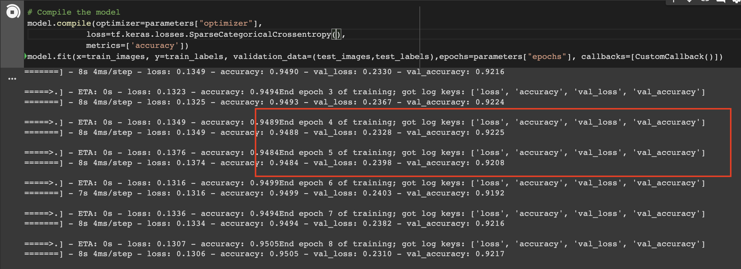 How to create custom callbacks for TensorFlow CNN