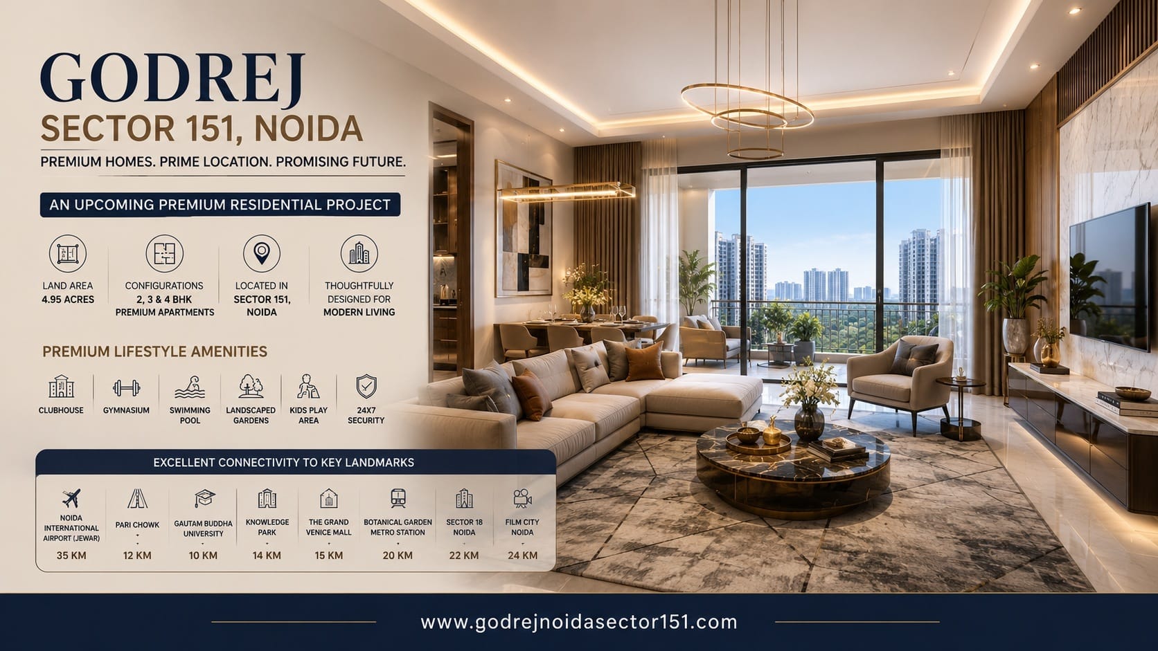 Developed by Godrej Properties, the project will be spread across approximately 4.95 acres and is expected to feature premium apartments in multiple configurations. Located in Sector 151, Noida, the project enjoys seamless connectivity to major road networks while remaining surrounded by a peaceful residential environment. Whether you are purchasing your first home or planning a long-term real estate investment, Godrej Sector 151 presents a promising opportunity.