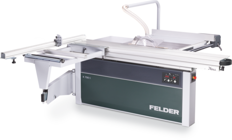 Ferăstrău circular de formatizat FELDER K 700 S, echipat cu masa mobilă "X-Roll" și control digital "Power-Drive" pentru ateliere profesionale.