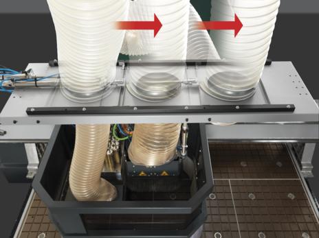 Proces de frezare a unui decupaj interior într-un panou de PAL melaminat, realizat de un agregat specializat pe o mașină CNC.