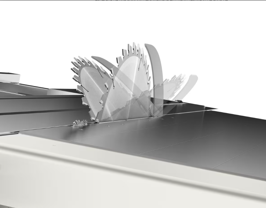 Secțiune transversală a mesei mobile (carului glisant) Format4/Felder, arătând sistemul de ghidare patentat "X-Roll" cu role cilindrice pentru precizie maximă.