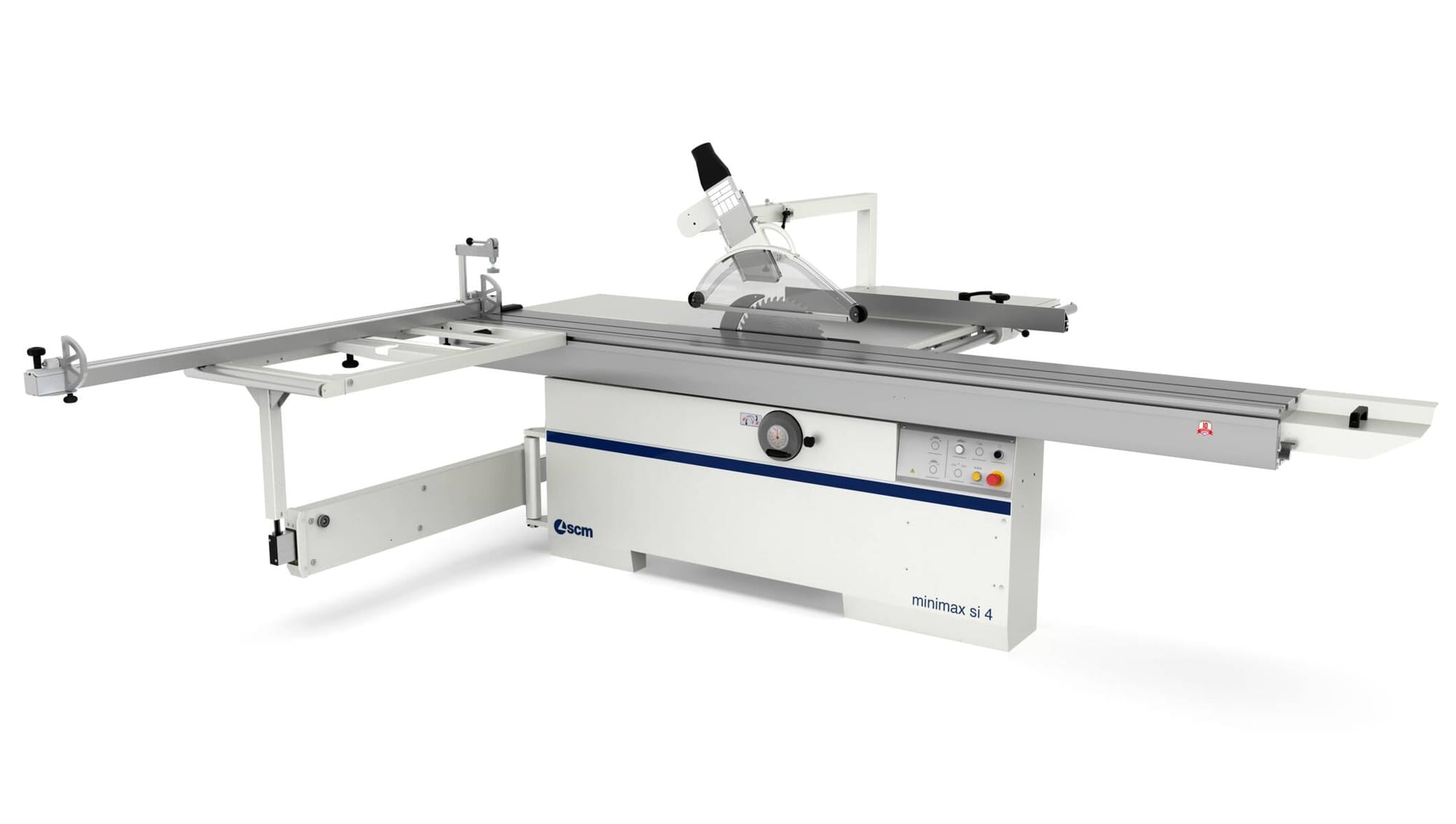 Ferăstrău circular de formatizat SCM Minimax SI 4, imagine completă, arătând masa mobilă de precizie și cadrul de sprijin pentru panouri