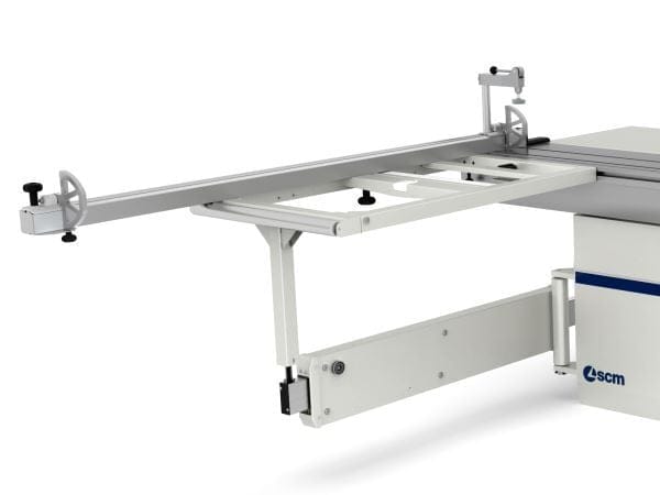 Detaliu cu cadrul de sprijin (masa de sprijin) și rigla telescopică cu sistem "Quick Lock" a unui circular SCM Minimax.