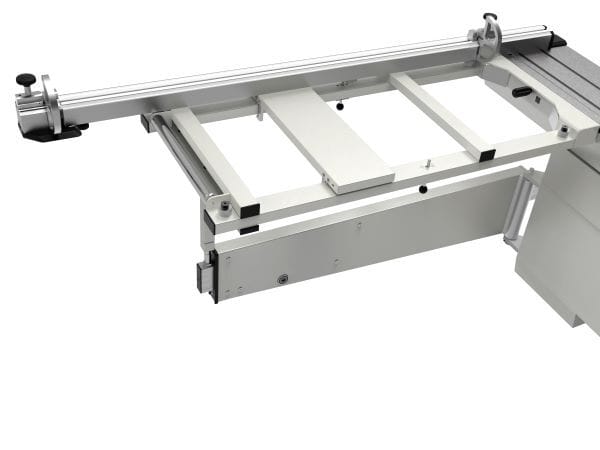 Detaliu cu cadrul de sprijin (masa de sprijin) și rigla telescopică cu sistem "Quick Lock" a unui circular SCM Minimax.