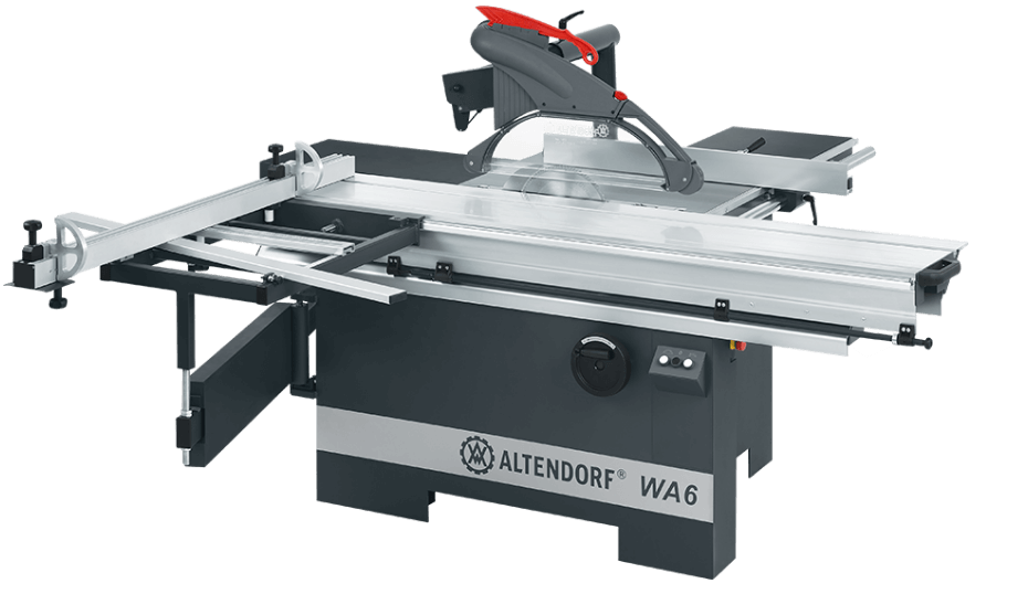 Fierăstrău circular de formatizat Altendorf WA 6, un utilaj compact și robust pentru debitarea precisă a panourilor de PAL și MDF în atelierele de tâmplărie.