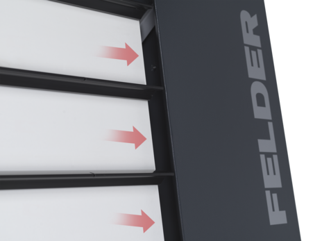 Detaliu cu sistemul de exhaustare al unui circular vertical FELDER, care optimizează fluxul de aer pentru colectarea eficientă a prafului.