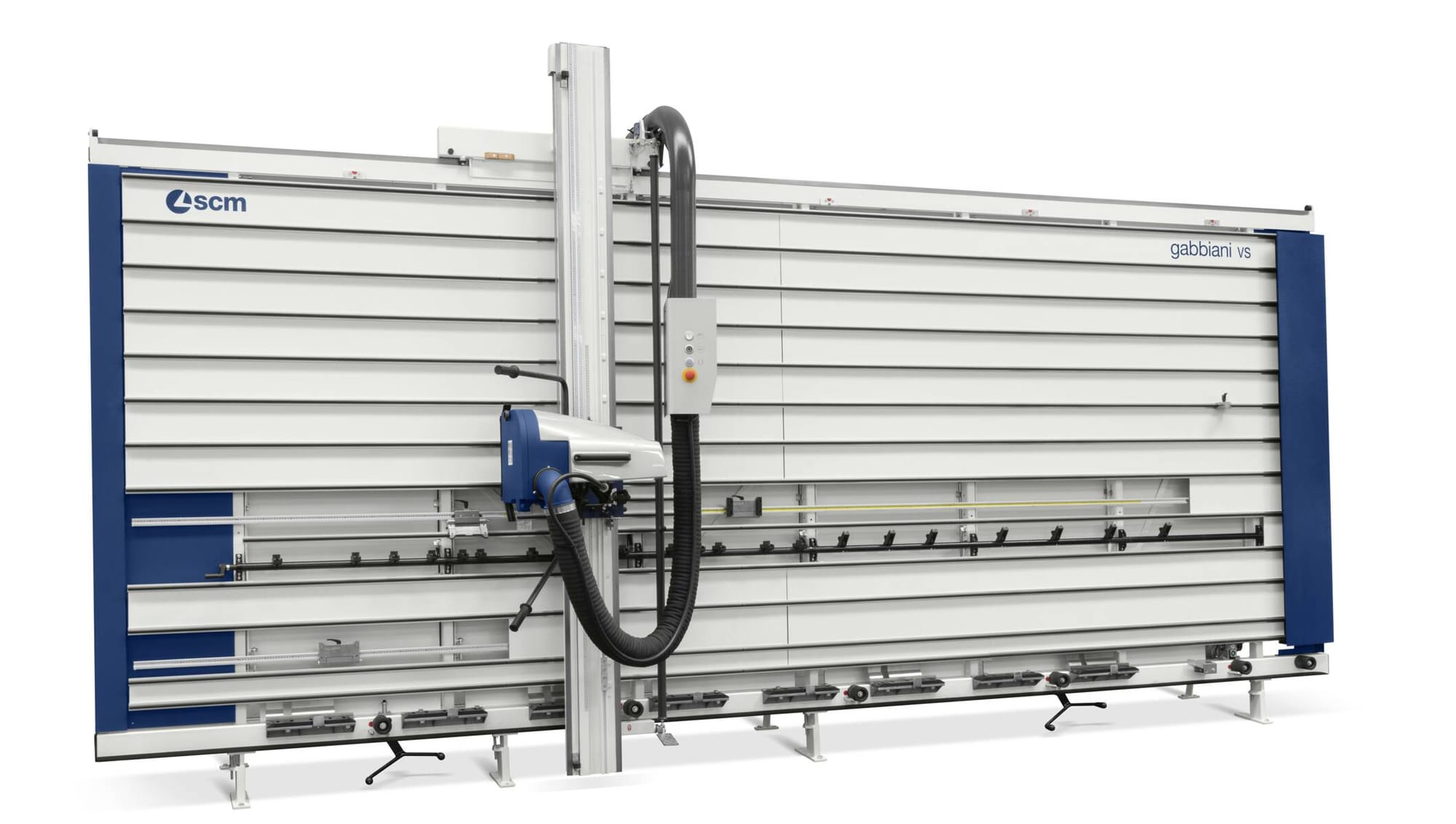Fierăstrău circular vertical (circular de perete) SCM Gabbiani VS, o soluție eficientă pentru debitarea panourilor de mari dimensiuni cu economie de spațiu.