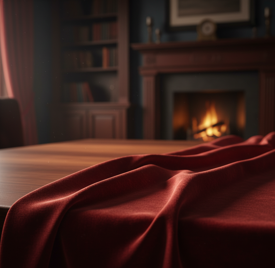 Roșu-mahon intens cu subtonuri calde, o alegere curajoasă care creează o atmosferă intimă și un look "dark academia".