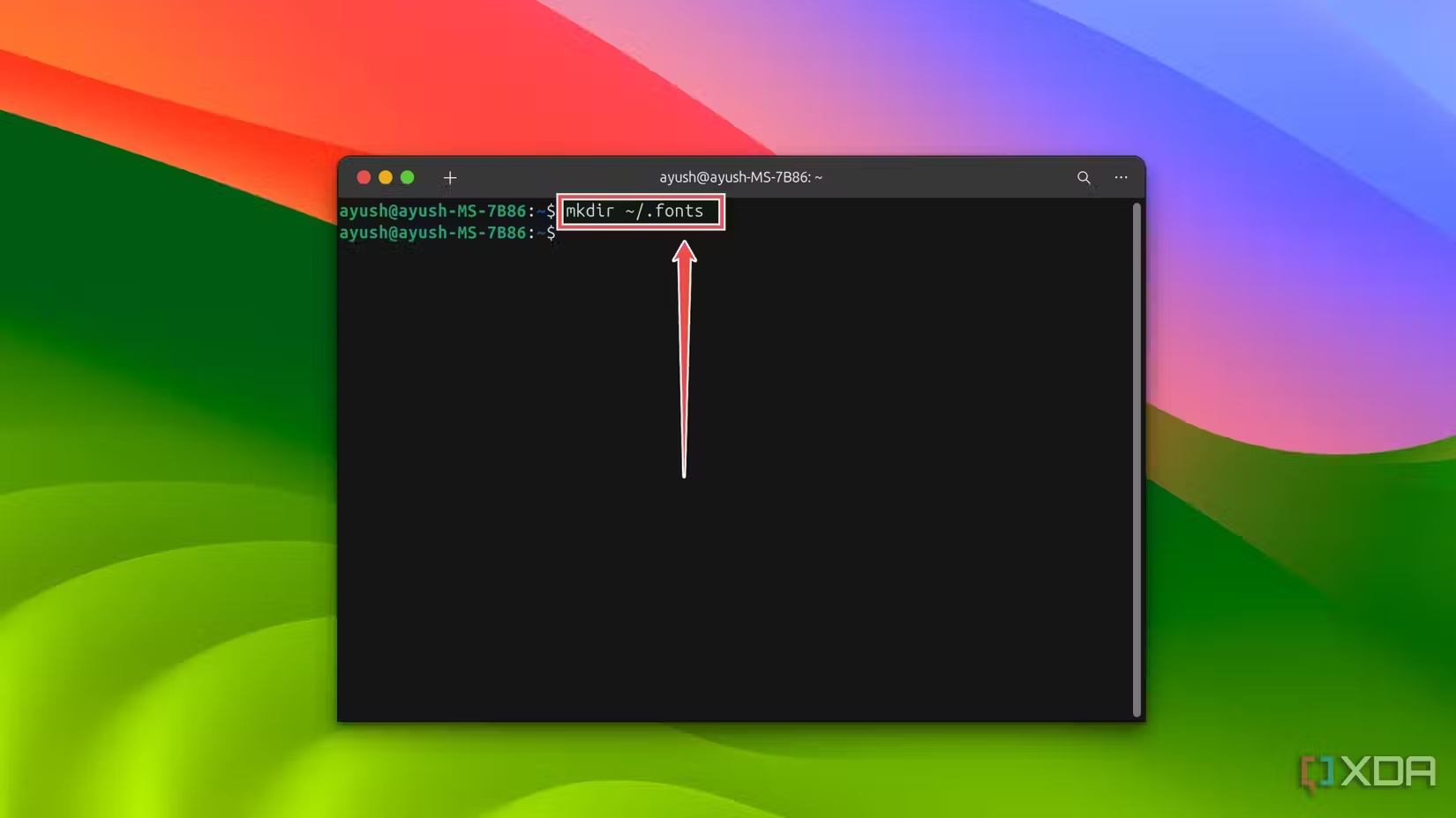 Creating the folder for fonts in Ubuntu