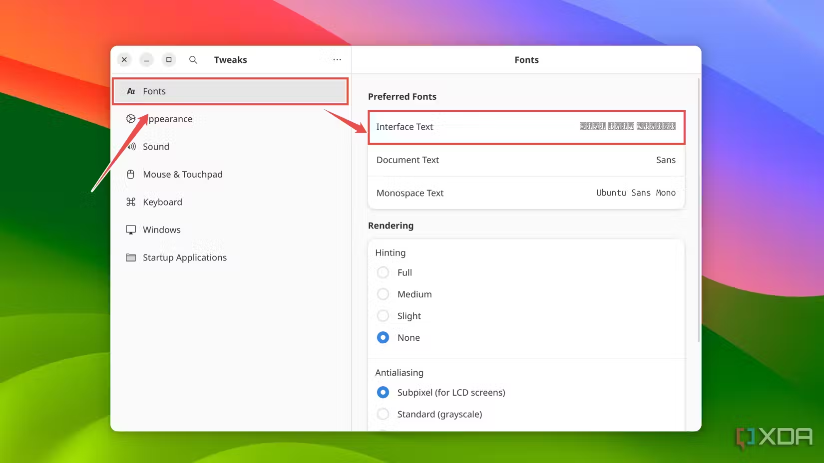 Opening the fonts menu in Ubuntu
