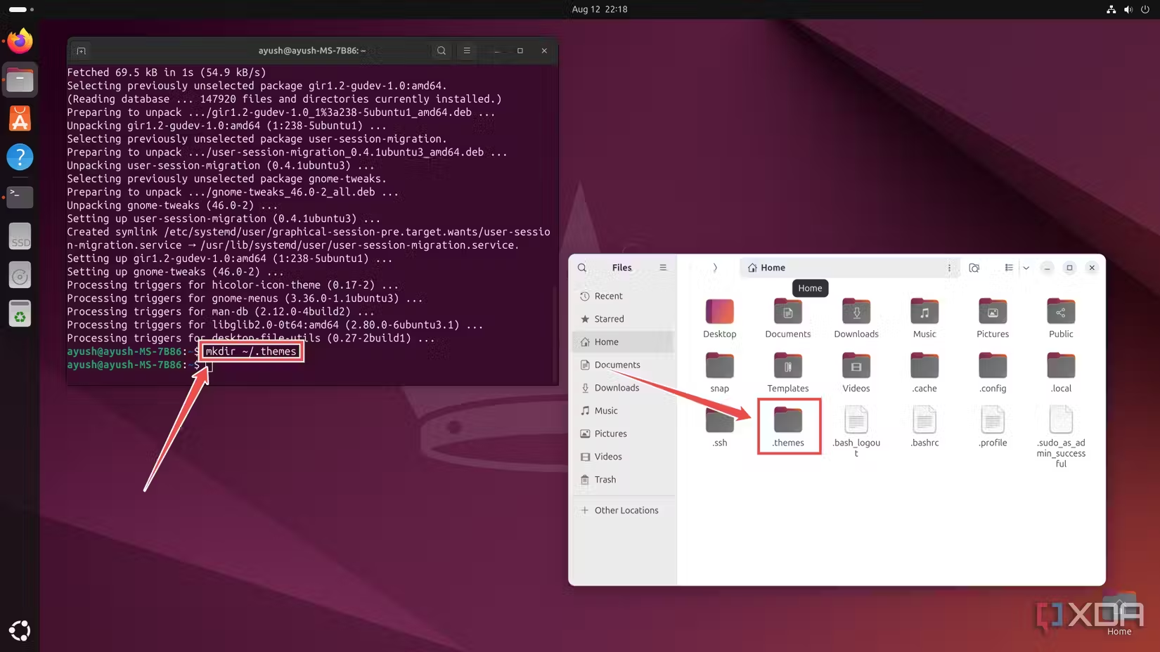 Creating the .themes directory in Ubuntu