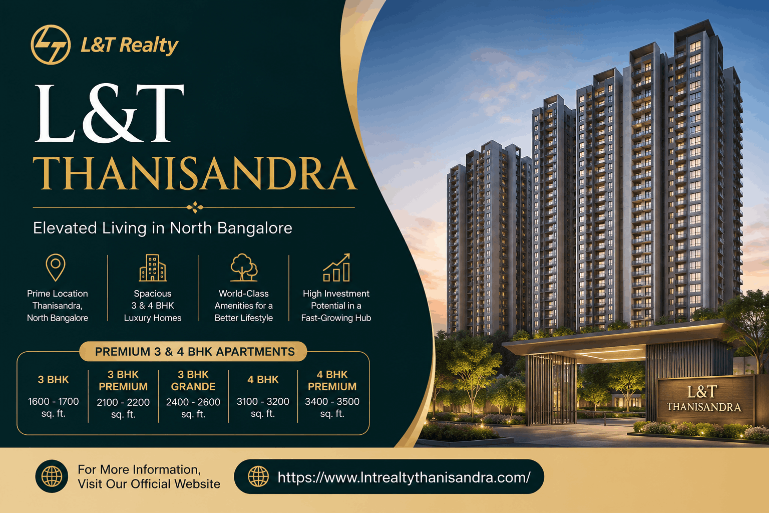 L&T Thanisandra | International Airport in 30 Min, Tech Park in 15 Min