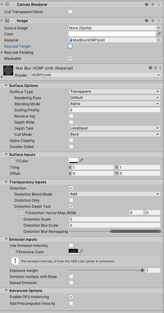 Unity UI Blur In HDRP