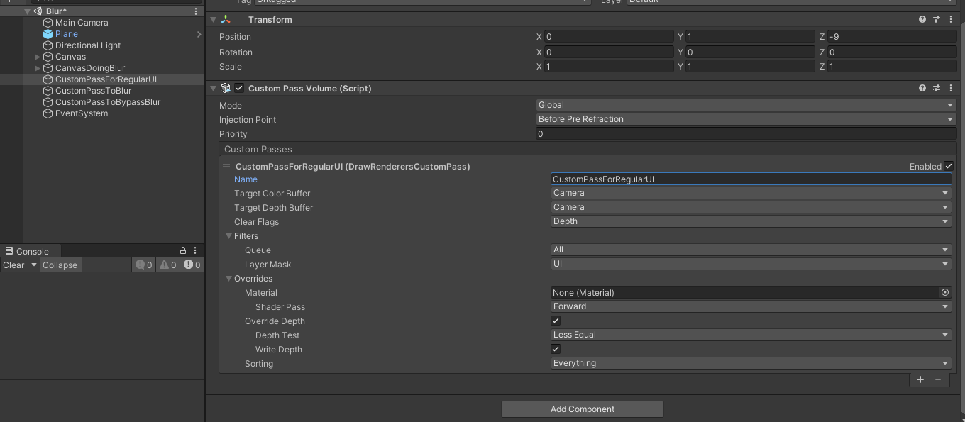 A screenshot of the Custom Pass Volume component in Unity.