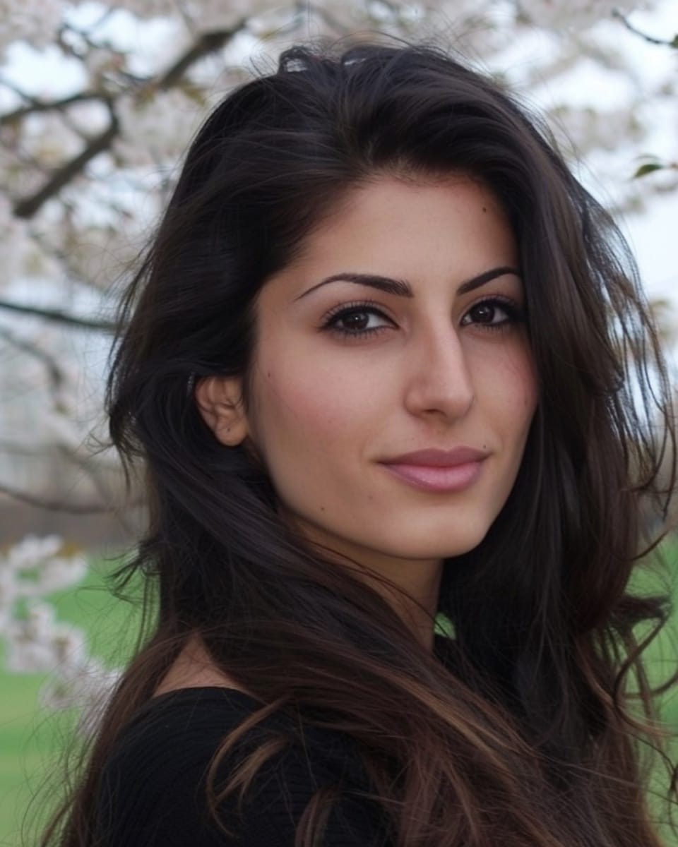 Lebanese woman in front of a cherry tree