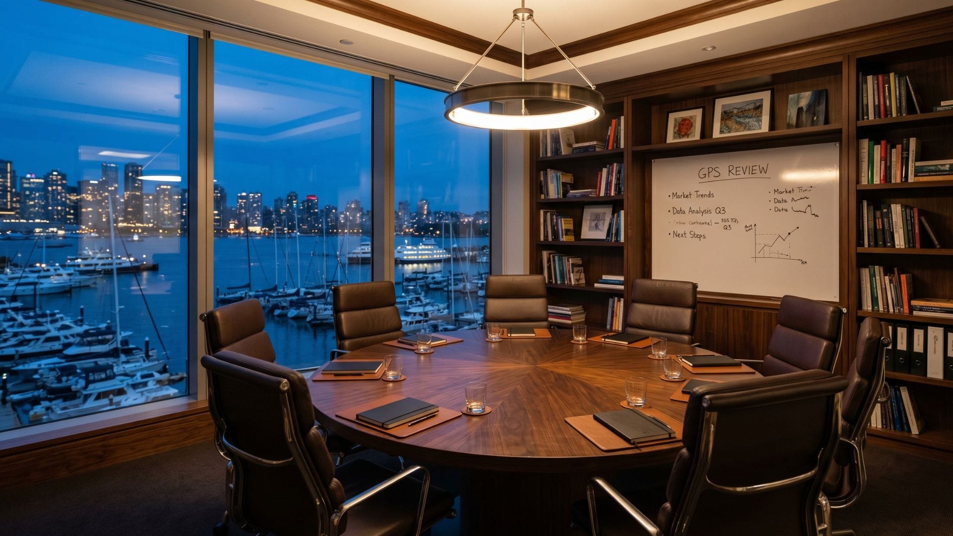 Mastermind Circle — DSL Harbor boardroom at dusk