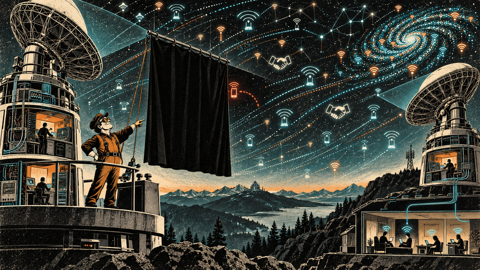 Une borne Wi-Fi observe une foule de trames radio avec un télescope, tandis qu’un filtre trop zélé place un rideau noir devant l’unique événement recherché.